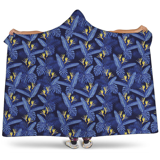 Blue Hawaiian Tropical Pattern Print Hooded Blanket