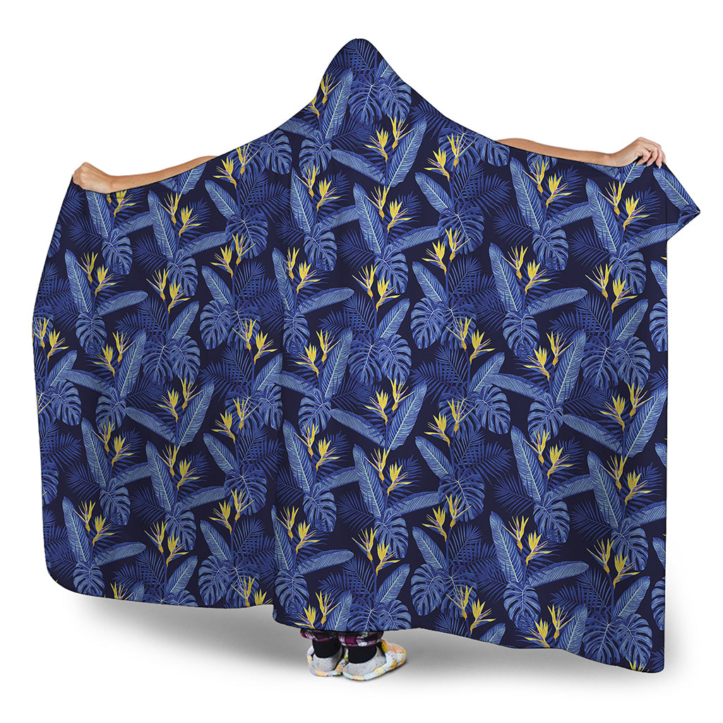 Blue Hawaiian Tropical Pattern Print Hooded Blanket