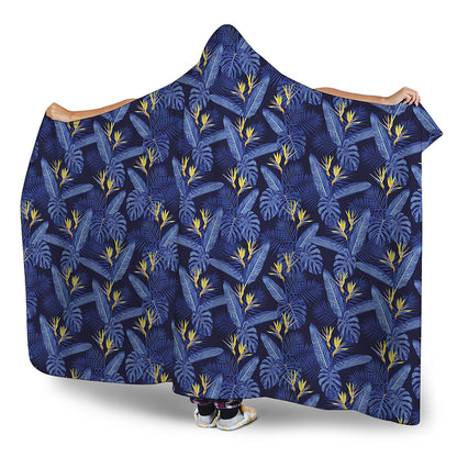 Blue Hawaiian Tropical Pattern Print Hooded Blanket
