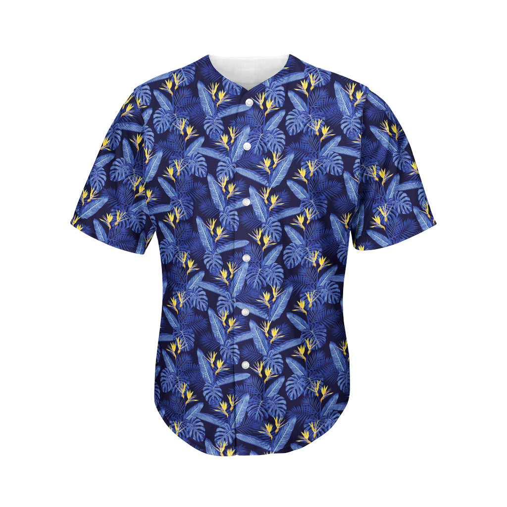 Blue Hawaiian Tropical Pattern Print Men's Baseball Jersey