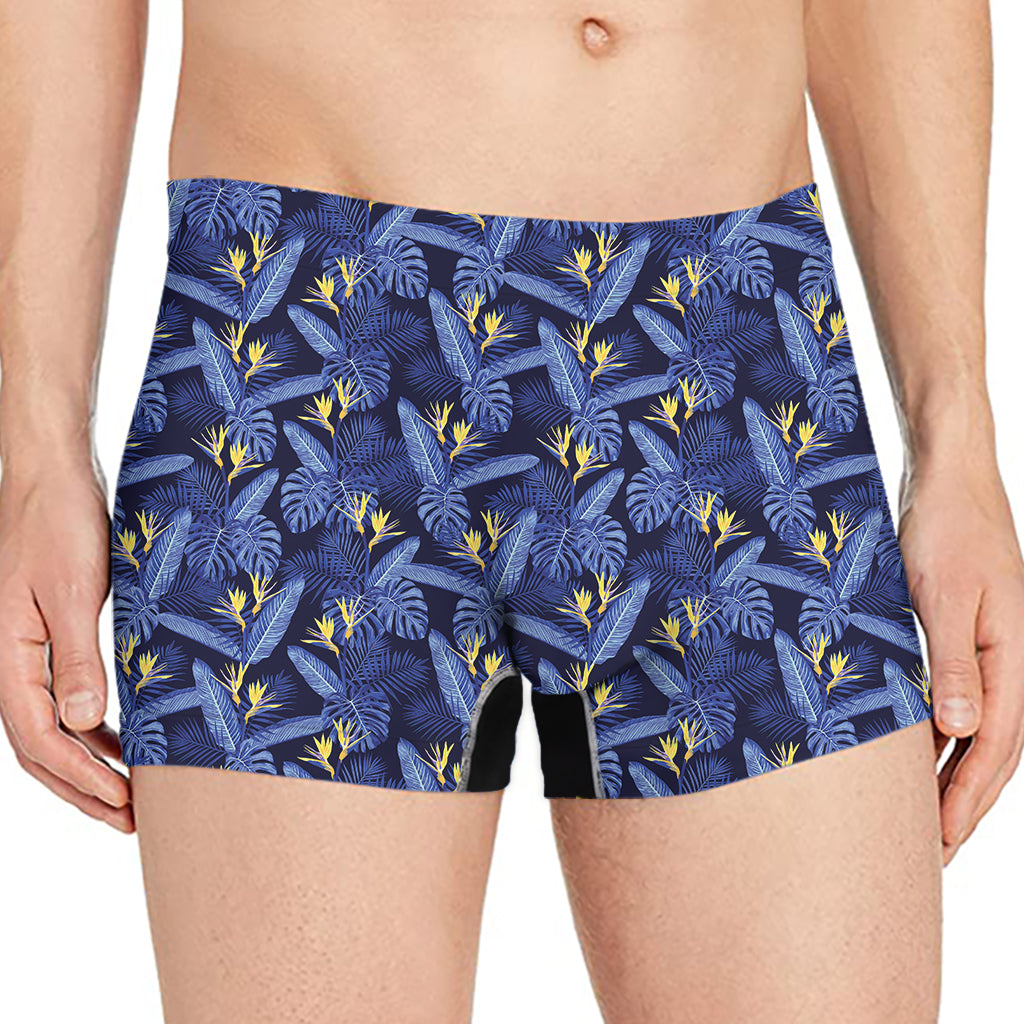 Blue Hawaiian Tropical Pattern Print Men's Boxer Briefs