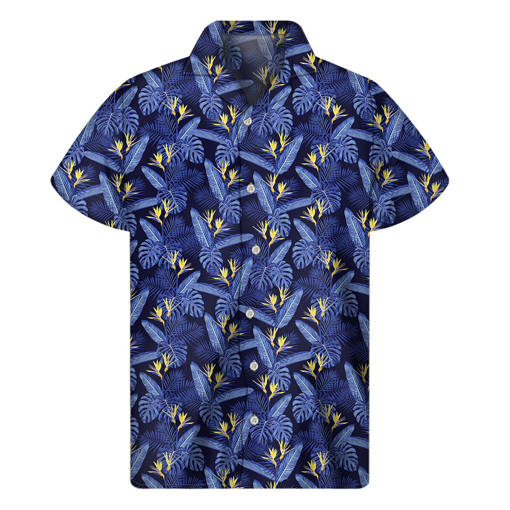 Blue Hawaiian Tropical Pattern Print Men's Short Sleeve Shirt