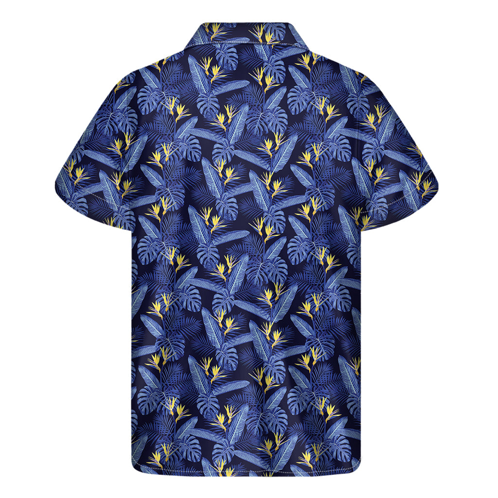 Blue Hawaiian Tropical Pattern Print Men's Short Sleeve Shirt