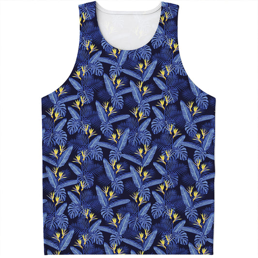 Blue Hawaiian Tropical Pattern Print Men's Tank Top