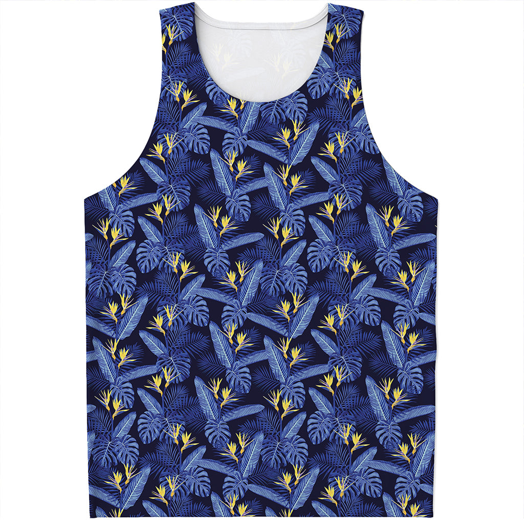 Blue Hawaiian Tropical Pattern Print Men's Tank Top