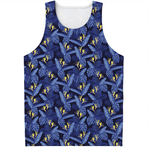 Blue Hawaiian Tropical Pattern Print Men's Tank Top