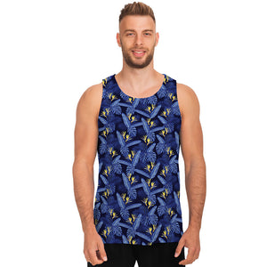 Blue Hawaiian Tropical Pattern Print Men's Tank Top