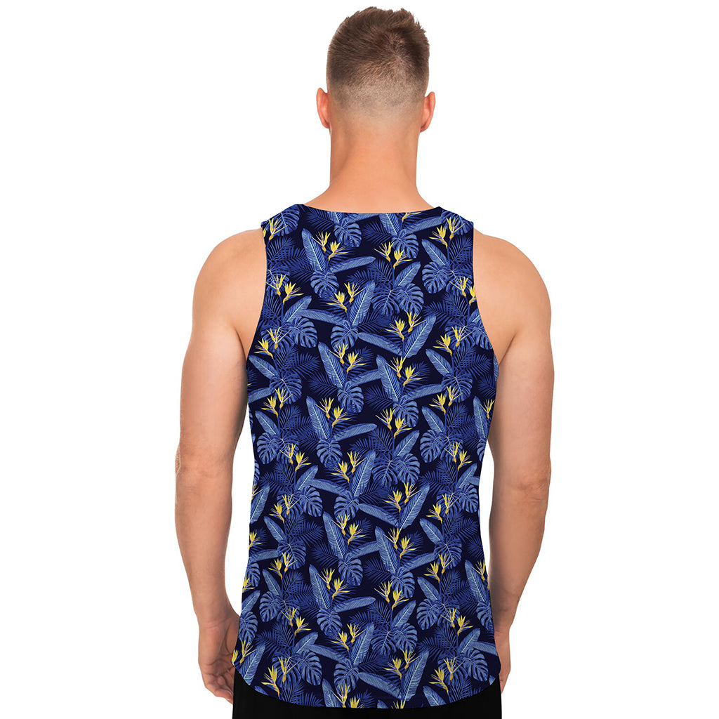 Blue Hawaiian Tropical Pattern Print Men's Tank Top