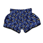Blue Hawaiian Tropical Pattern Print Muay Thai Boxing Shorts