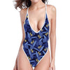 Blue Hawaiian Tropical Pattern Print One Piece High Cut Swimsuit