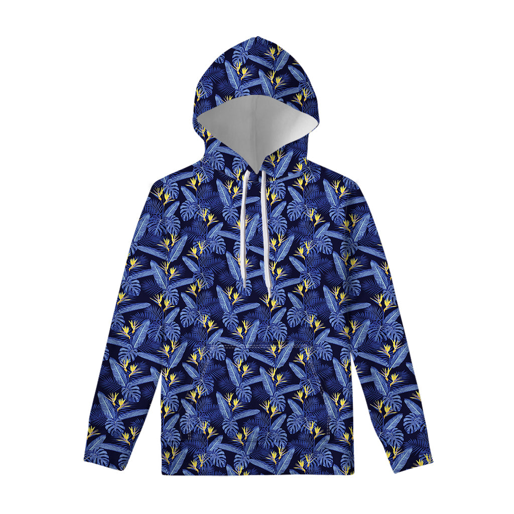 Blue Hawaiian Tropical Pattern Print Pullover Hoodie