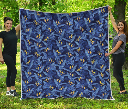 Blue Hawaiian Tropical Pattern Print Quilt