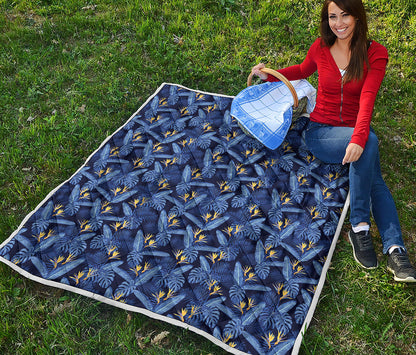 Blue Hawaiian Tropical Pattern Print Quilt