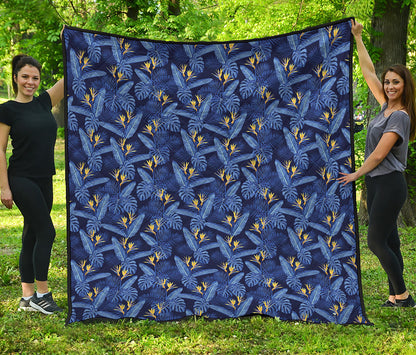 Blue Hawaiian Tropical Pattern Print Quilt