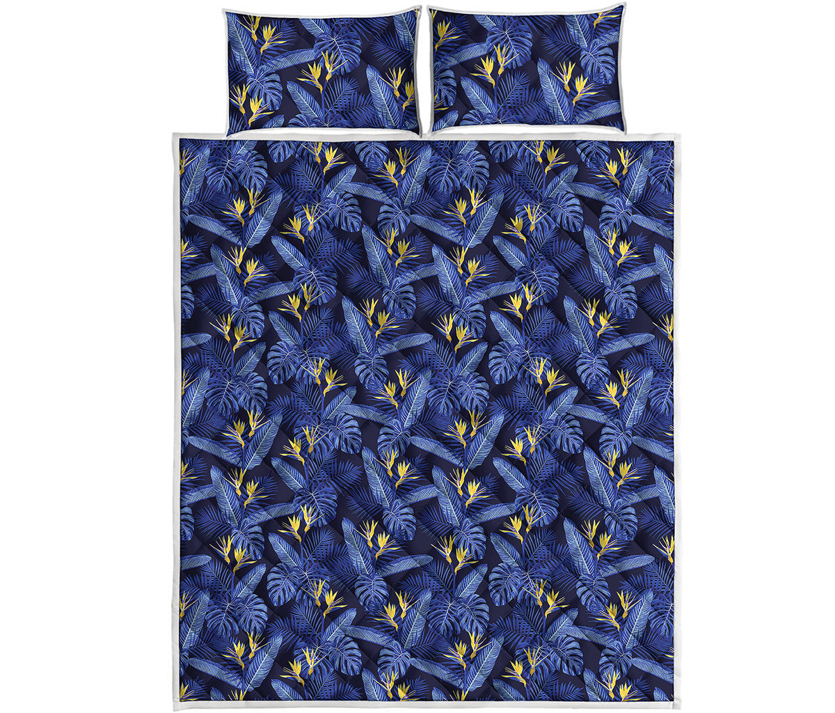 Blue Hawaiian Tropical Pattern Print Quilt Bed Set