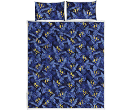 Blue Hawaiian Tropical Pattern Print Quilt Bed Set