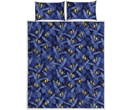 Blue Hawaiian Tropical Pattern Print Quilt Bed Set