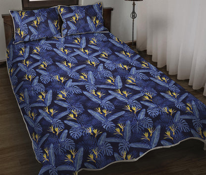 Blue Hawaiian Tropical Pattern Print Quilt Bed Set
