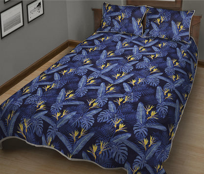 Blue Hawaiian Tropical Pattern Print Quilt Bed Set