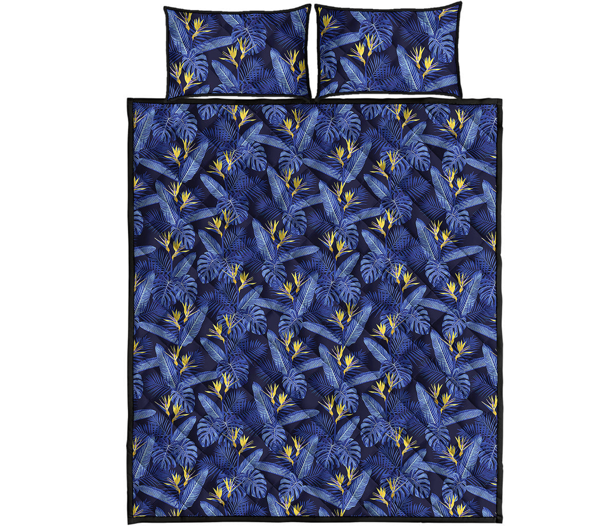 Blue Hawaiian Tropical Pattern Print Quilt Bed Set