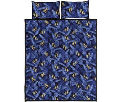 Blue Hawaiian Tropical Pattern Print Quilt Bed Set