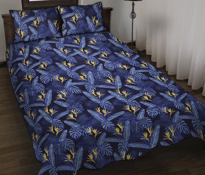 Blue Hawaiian Tropical Pattern Print Quilt Bed Set