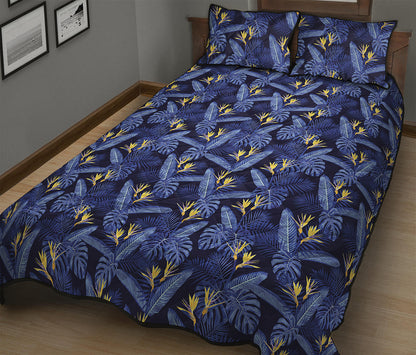 Blue Hawaiian Tropical Pattern Print Quilt Bed Set