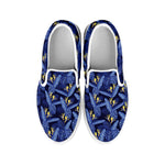 Blue Hawaiian Tropical Pattern Print White Slip On Shoes