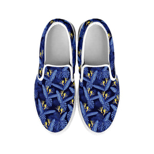 Blue Hawaiian Tropical Pattern Print White Slip On Shoes