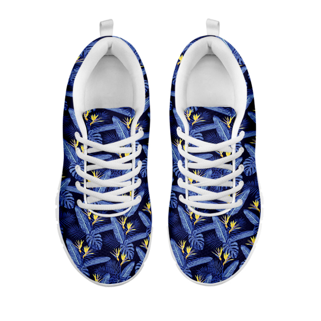 Blue Hawaiian Tropical Pattern Print White Sneakers