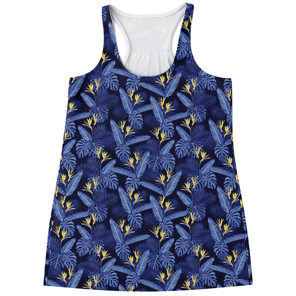 Blue Hawaiian Tropical Pattern Print Women's Racerback Tank Top