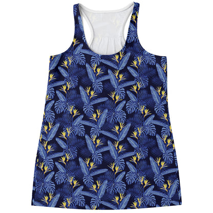 Blue Hawaiian Tropical Pattern Print Women's Racerback Tank Top