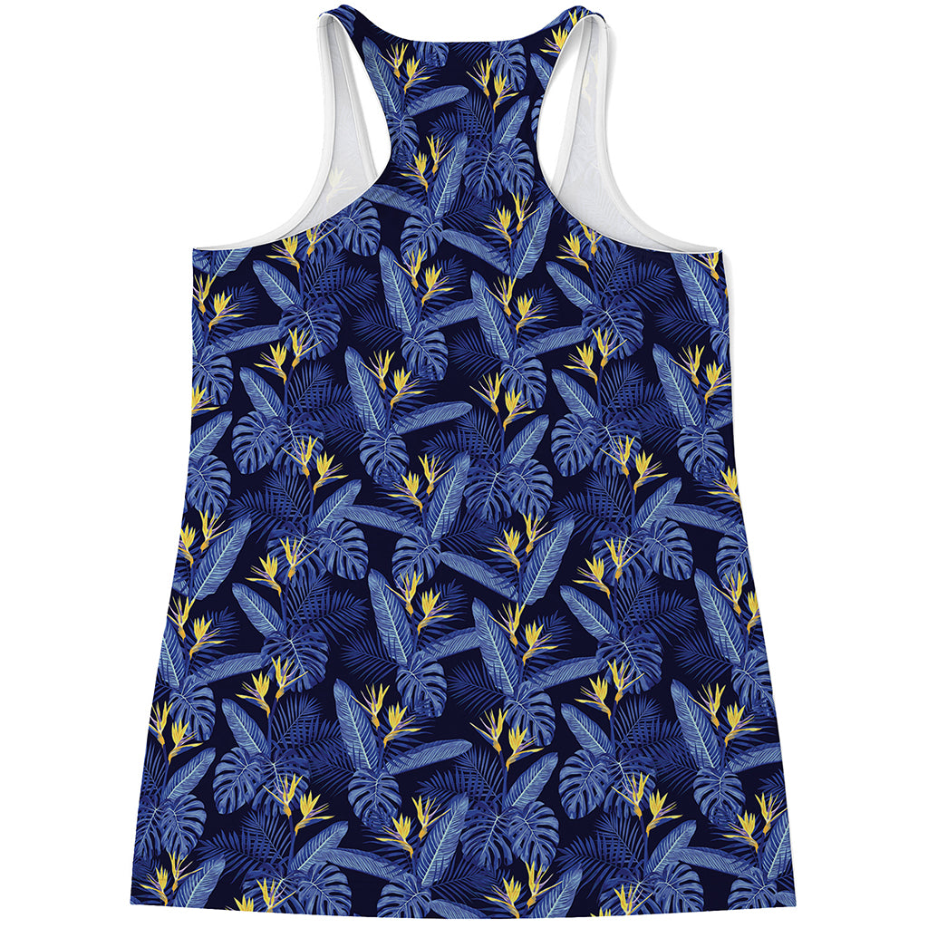 Blue Hawaiian Tropical Pattern Print Women's Racerback Tank Top