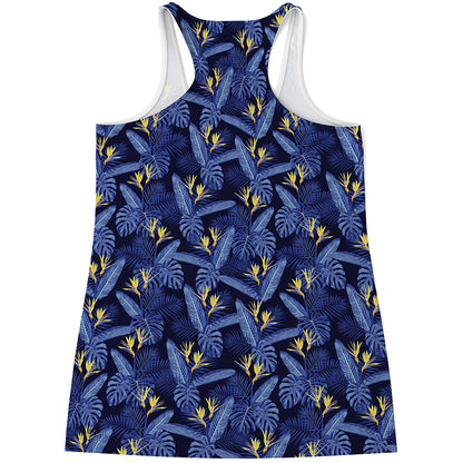 Blue Hawaiian Tropical Pattern Print Women's Racerback Tank Top
