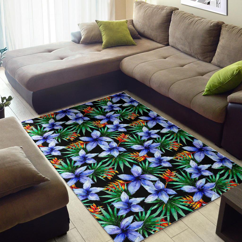 Blue Hawaiian Wildflowers Pattern Print Area Rug GearFrost