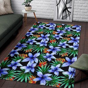 Blue Hawaiian Wildflowers Pattern Print Area Rug GearFrost