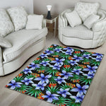 Blue Hawaiian Wildflowers Pattern Print Area Rug GearFrost