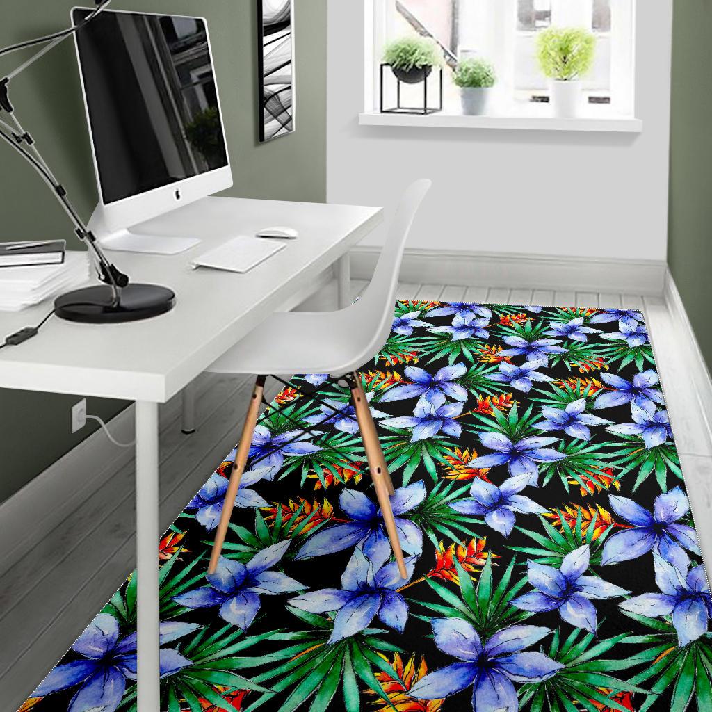 Blue Hawaiian Wildflowers Pattern Print Area Rug GearFrost