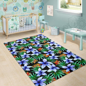 Blue Hawaiian Wildflowers Pattern Print Area Rug GearFrost