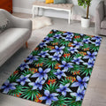 Blue Hawaiian Wildflowers Pattern Print Floor Mat