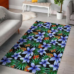 Blue Hawaiian Wildflowers Pattern Print Area Rug GearFrost