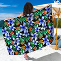 Blue Hawaiian Wildflowers Pattern Print Beach Sarong Wrap