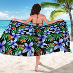 Blue Hawaiian Wildflowers Pattern Print Beach Sarong Wrap