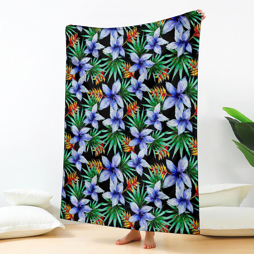 Blue Hawaiian Wildflowers Pattern Print Blanket