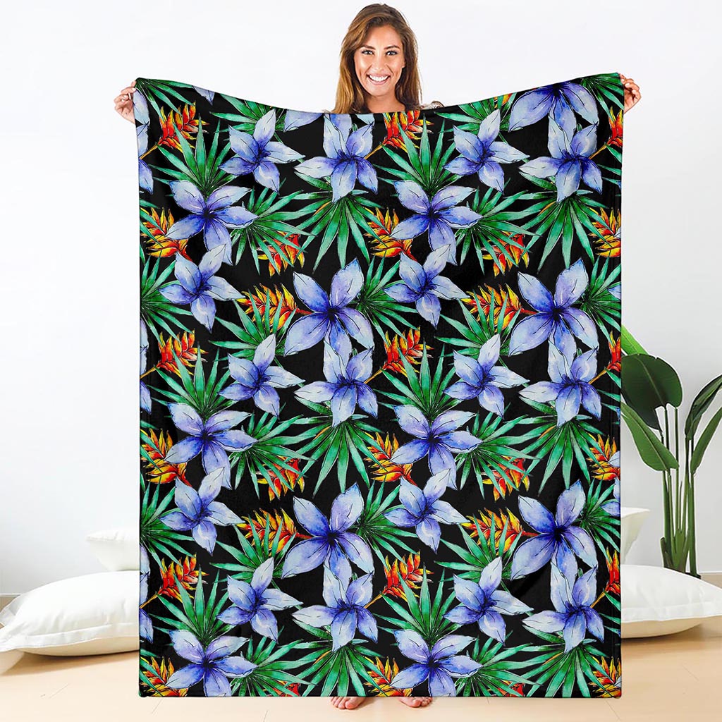 Blue Hawaiian Wildflowers Pattern Print Blanket