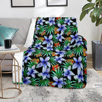 Blue Hawaiian Wildflowers Pattern Print Blanket