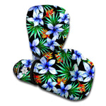 Blue Hawaiian Wildflowers Pattern Print Boxing Gloves