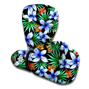 Blue Hawaiian Wildflowers Pattern Print Boxing Gloves