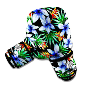 Blue Hawaiian Wildflowers Pattern Print Boxing Gloves