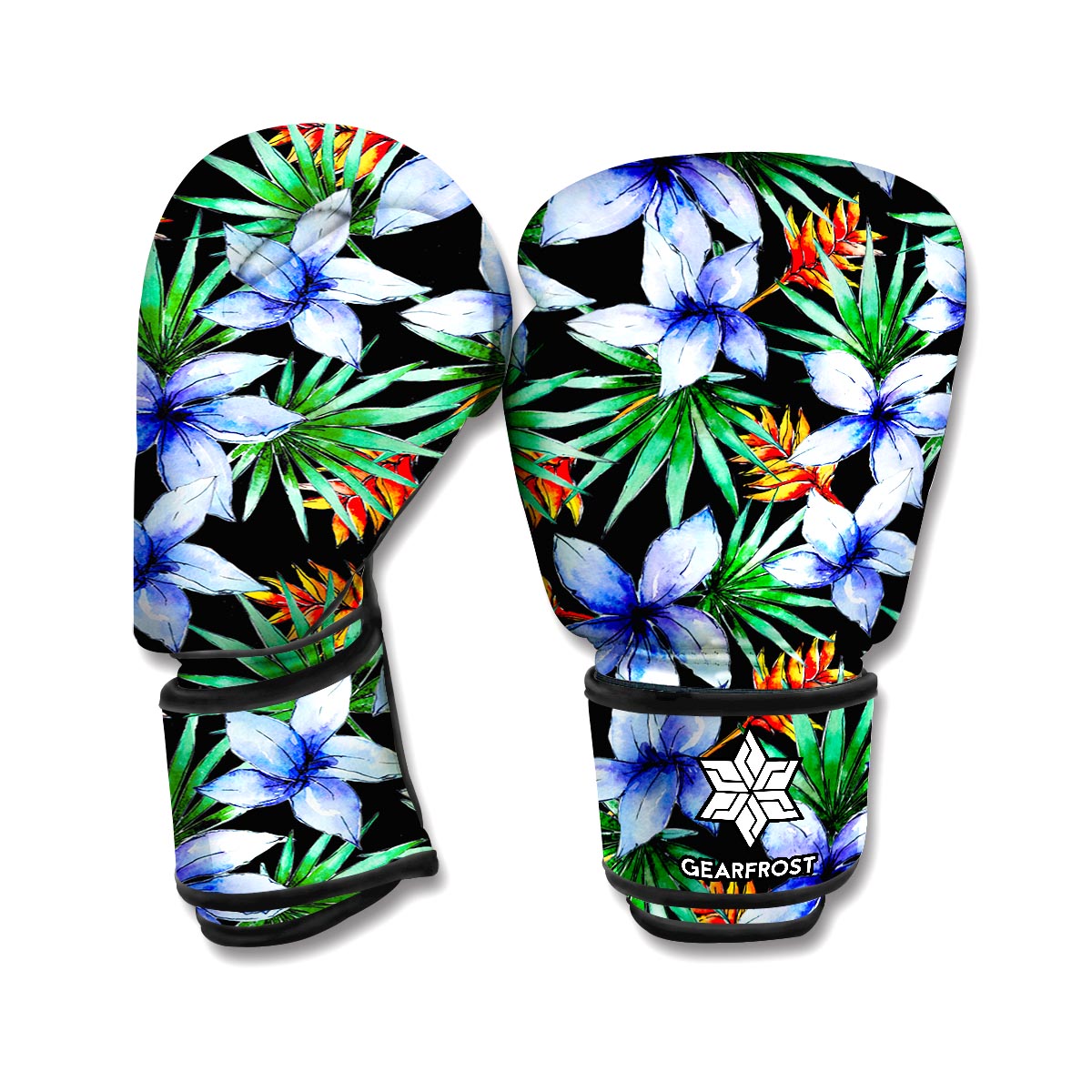 Blue Hawaiian Wildflowers Pattern Print Boxing Gloves